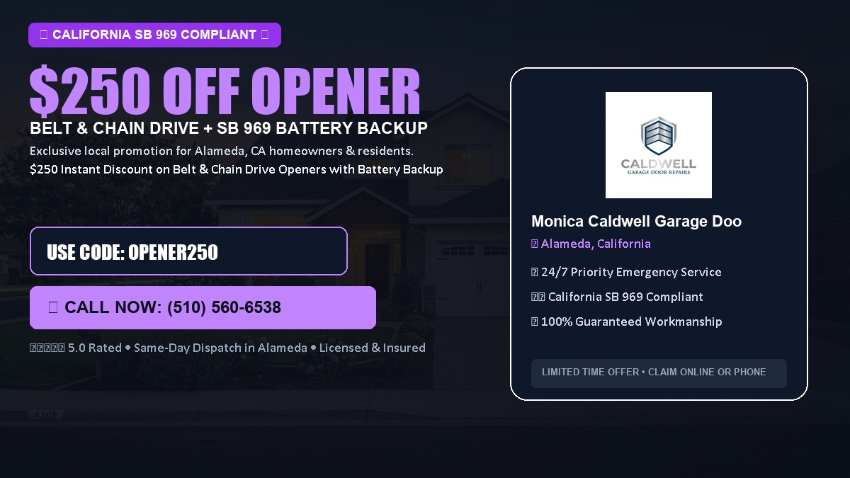 $250 OFF Smart Garage Door Opener Installation (Belt & Chain Drive with California SB 969 Battery Backup) in Alameda, CA