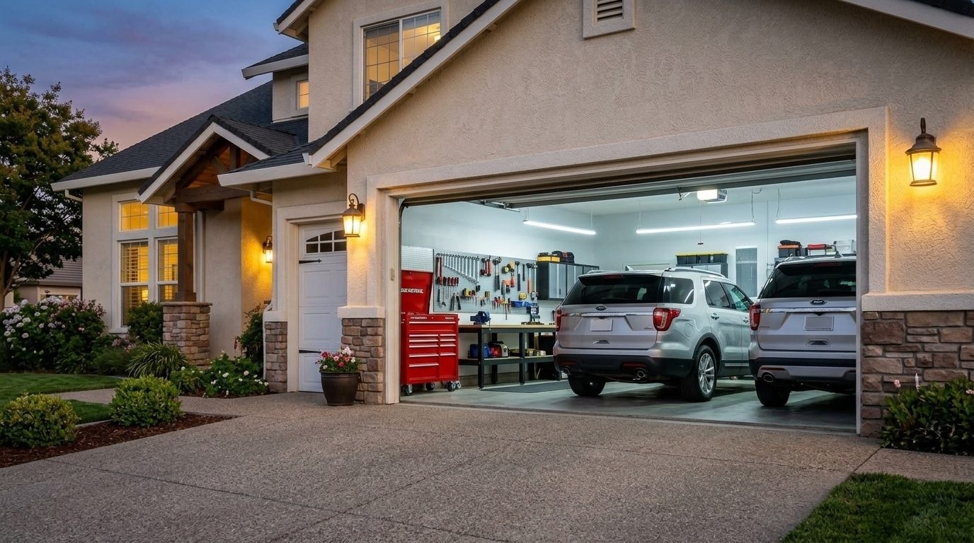 Monica Caldwell Garage Door Service Garage Door Gliding Open Revealing Warm Illuminated Interior